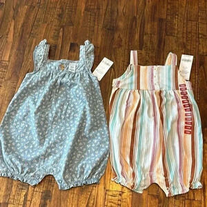 Carter's Blue Floral and Pastel Striped Bodysuits